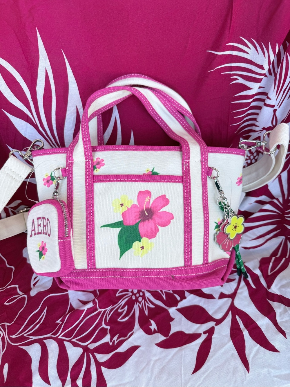 Aéropostale pink hibiscus flower canvas tote - Hawaiian Vibe - NWT